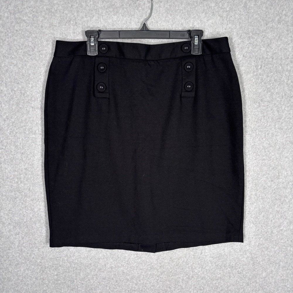 Talbots Sailor Knit Pencil Skirt 16P Black Button Front Ponte Knit Minimalist
